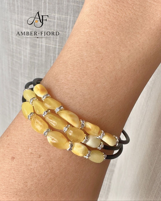 Bransoletka z Bursztynami-3 warstwy - Wysyłka 24H