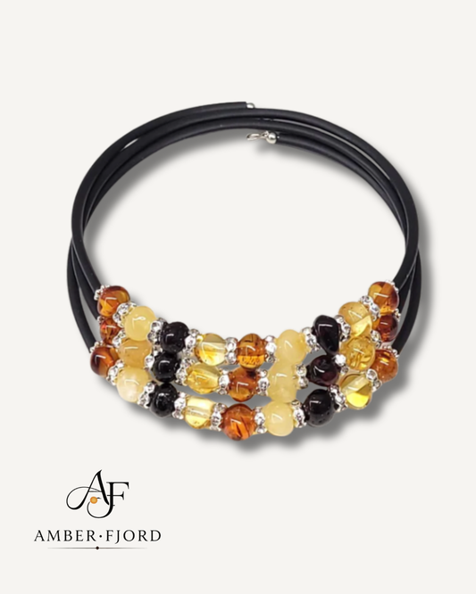 Bransoletka z bursztynami-3 warstwy