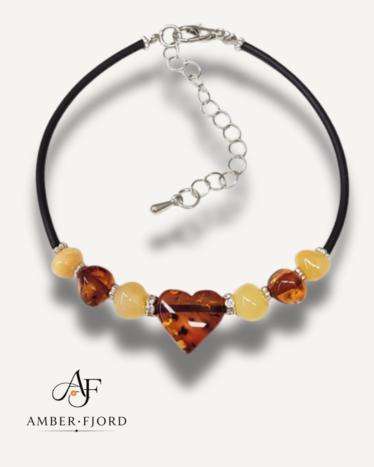 Bransoletka z bursztynami-Serce- Wysyłka 24H