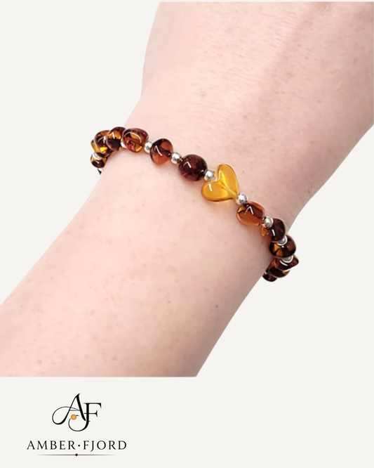 Bransoletka z bursztynami-Serce - Wysyłka 24H