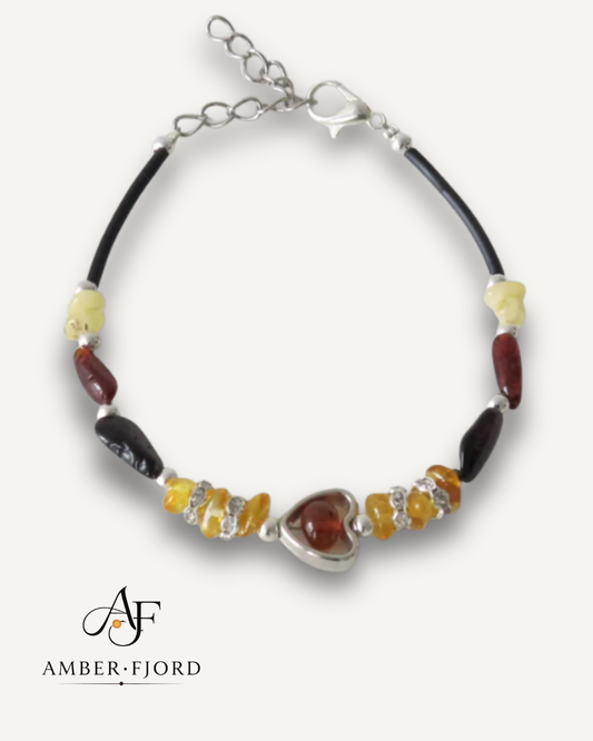 Bransoletka z bursztynami-Serce AF002